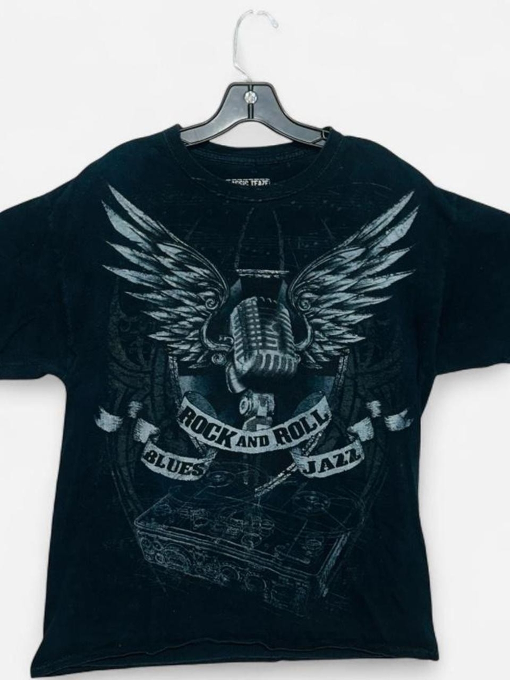 Rock and Roll Winged Microphone Graphic Tee - Black